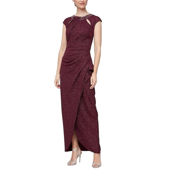 SLNY Dresses & Skirts - SLNY Formal Dress 16 Maroon Wine Shimmer Bead Gown Wedding Party Cruise NEW